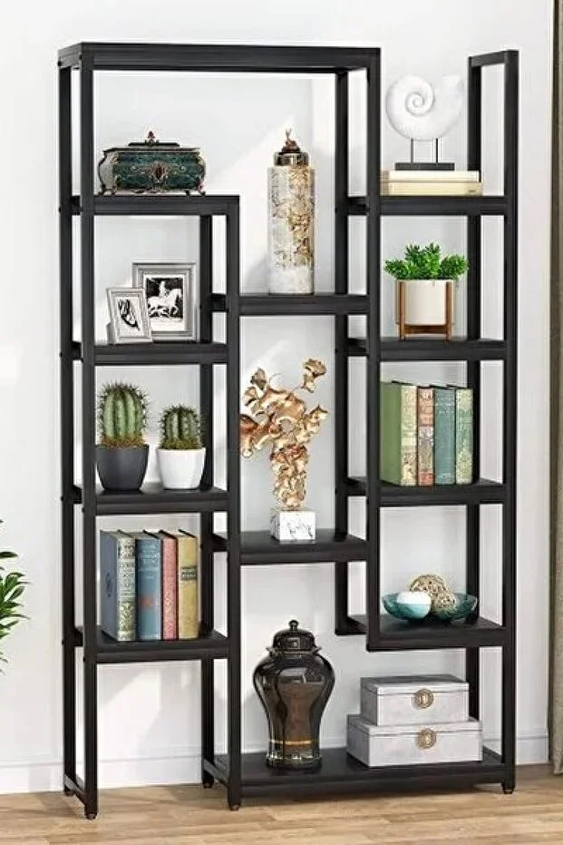 12 Raflı Metal İskeletli Kitaplık Çok Amaçlı Aksesuar Rafı Düzenleyici Raf